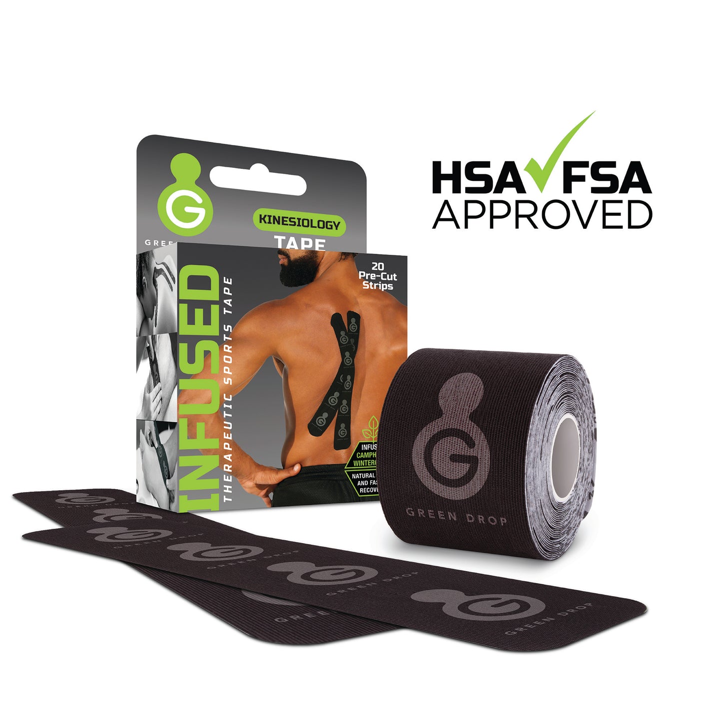 Green Drop Sports Tape, Infused Kinesiology Tape for Recovery KIN-1456