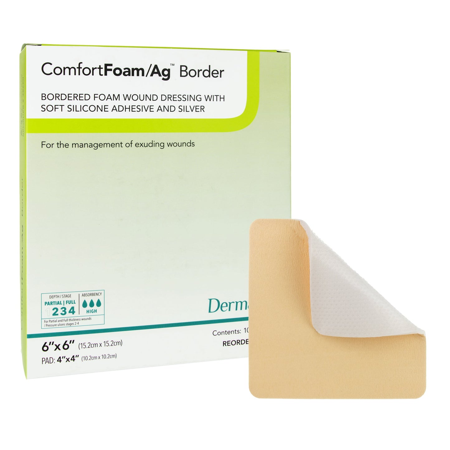 Silver Foam Dressing ComfortFoam/Ag™ Border 6 X 6 Inch Square Sterile - 48660