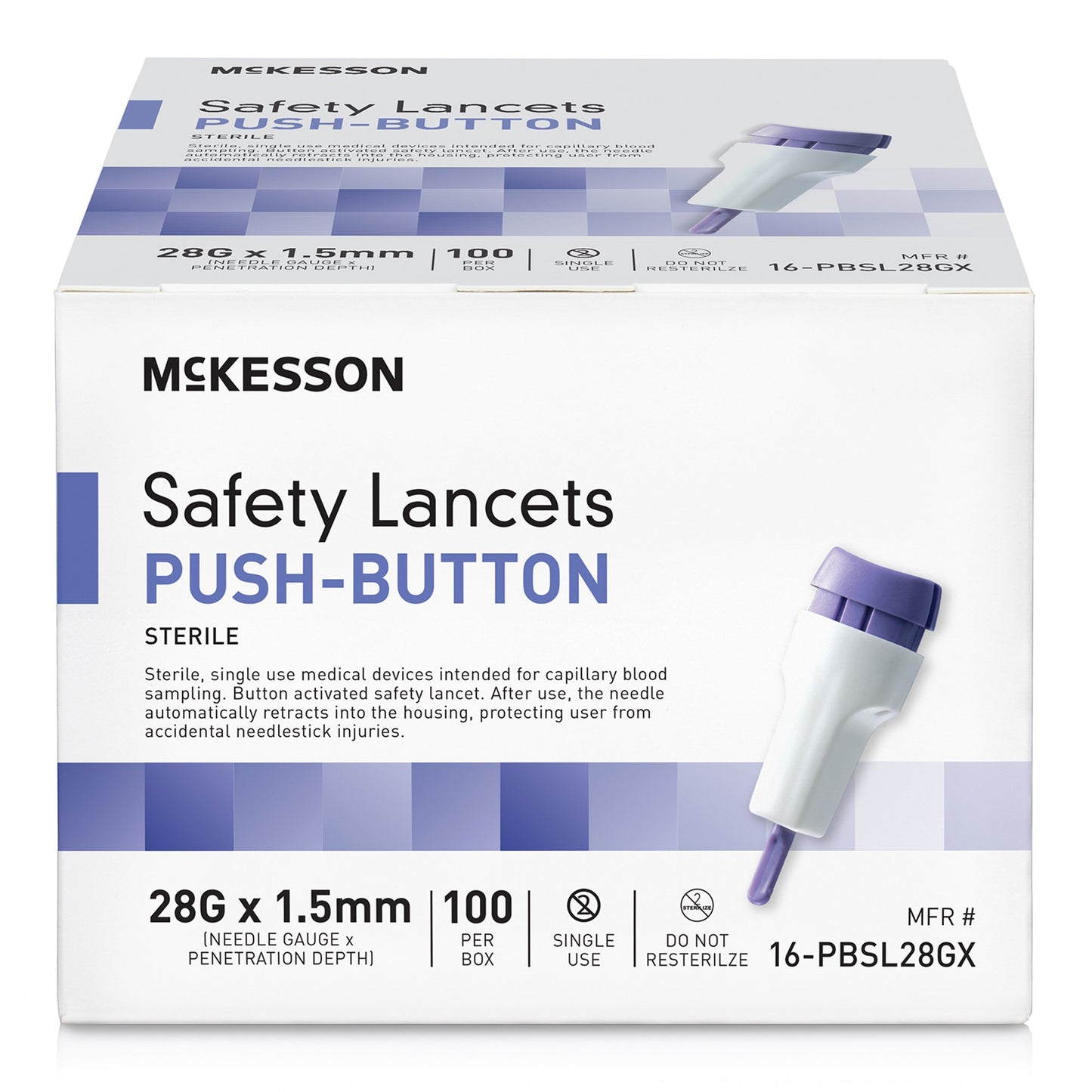 Safety Lancet McKesson 28 Gauge Retractable Push Button Activation Finger - 16-PBSL28GX