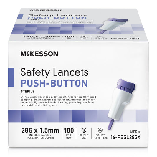Safety Lancet McKesson 28 Gauge Retractable Push Button Activation Finger - 16-PBSL28GX