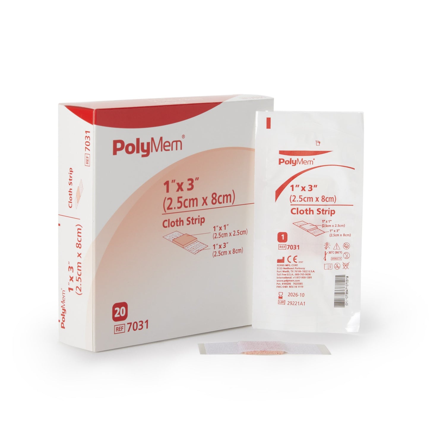 Adhesive Strip PolyMem® 1 X 3 Inch Polyurethane / Film Rectangle Pink / White Sterile - 7031