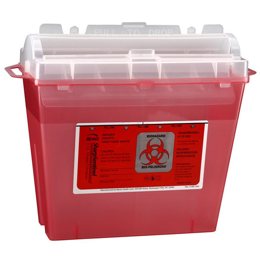 Sharps Container Bemis™ Sentinel Translucent Red Base 10 H X 5-1/4 W X 11 D Inch Horizontal Entry 1.25 Gallon - 175 030