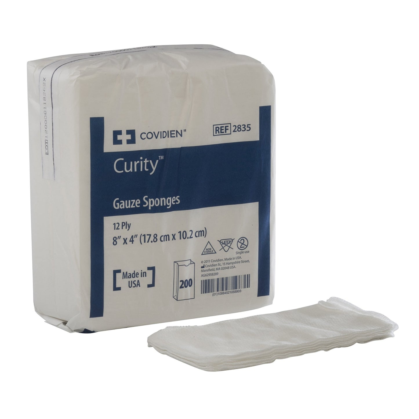Cardinal Curity NonSterile USP Type VII Gauze Sponge, 4 x 8 Inch 2835-, Bag of 200