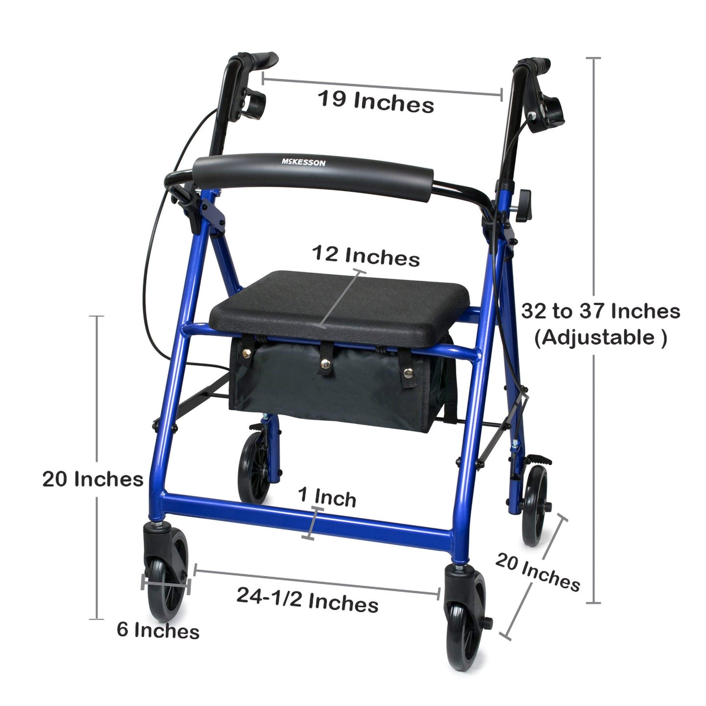 McKesson Folding Aluminum Four-Wheel Rollator, Blue 146-R726BL