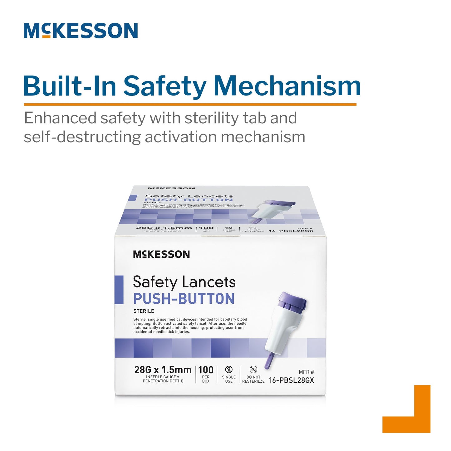 McKesson Push Button Safety Lancet, 28 Gauge 16-PBSL28GX