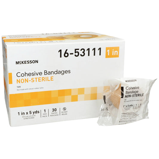 Cohesive Bandage McKesson 1 Inch X 5 Yard Self-Adherent Closure Tan NonSterile Standard Compression - 16-53111