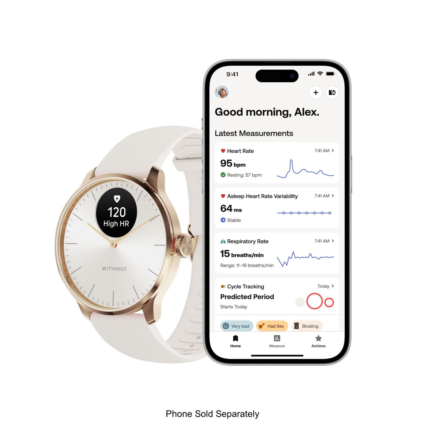 Withings ScanWatch Light Smart Watch, 37mm, Sand HWA11-MODEL 1-ALL-INT