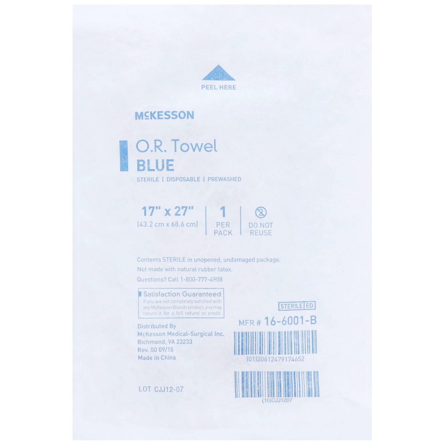 McKesson Sterile Blue O.R. Towel, 17 x 27 Inch 16-6001-B