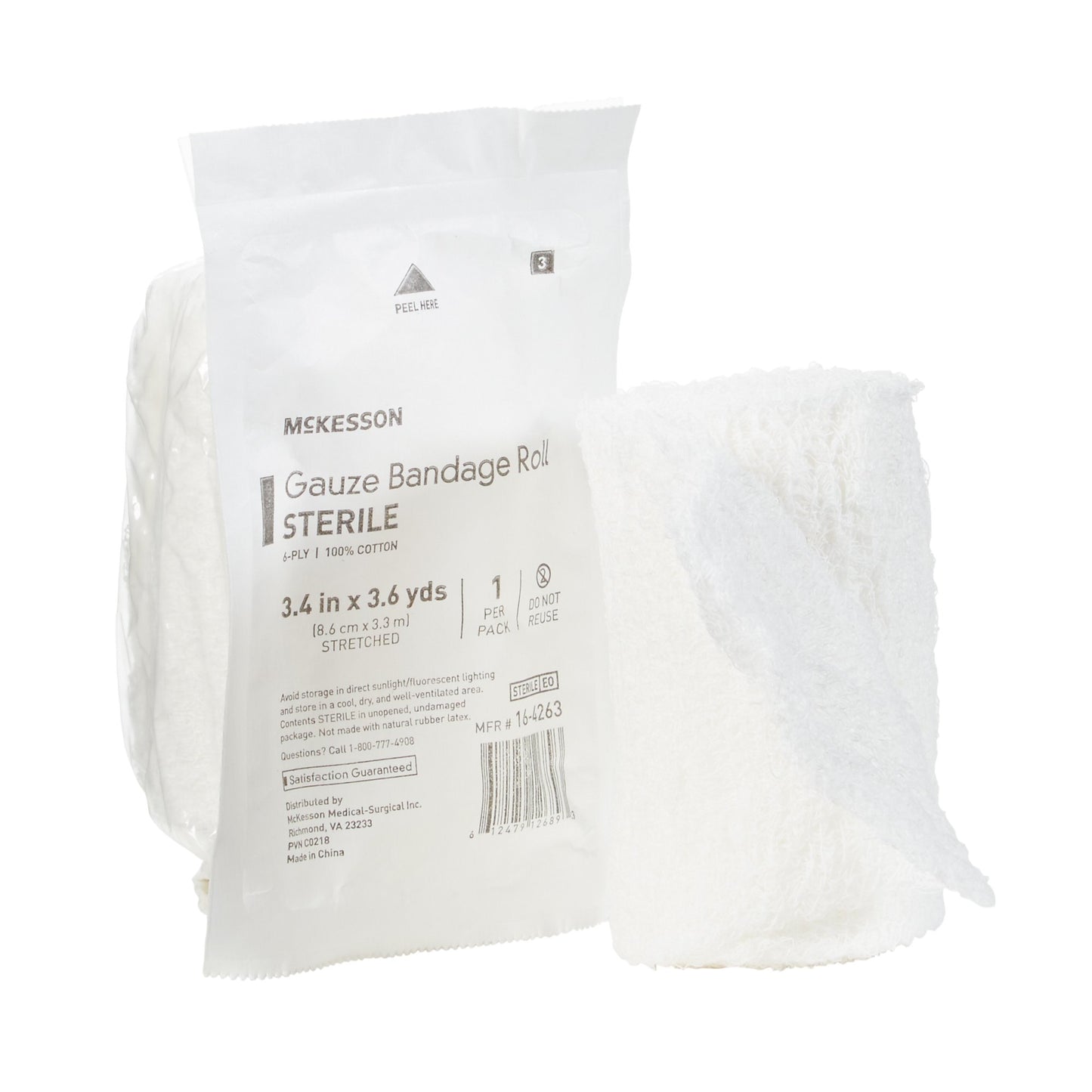 Fluff Bandage Roll McKesson 3-2/5 Inch X 3-3/5 Yard 6-Ply Sterile 1 per Pack - 16-4263