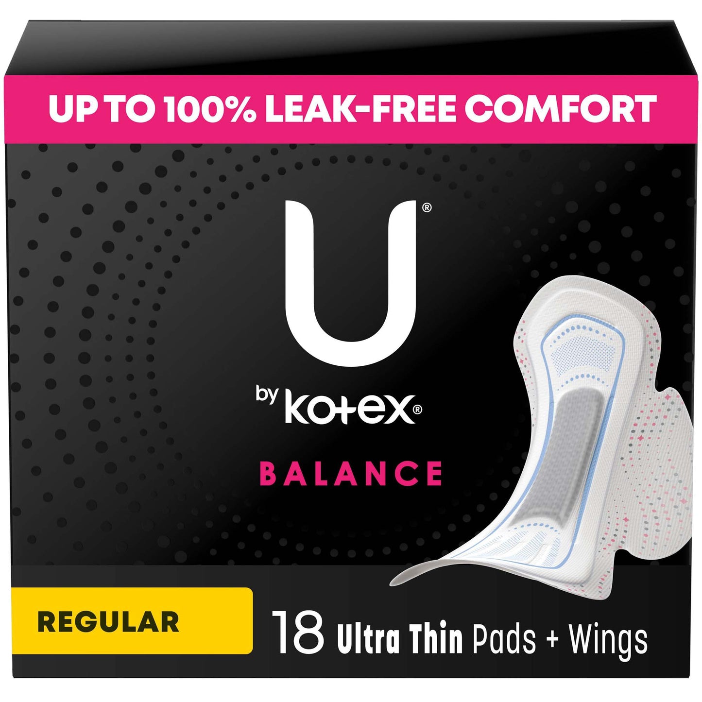 U by Kotex® Balance Ultra Thin Charcoal Pads with Wings, Regular 54898