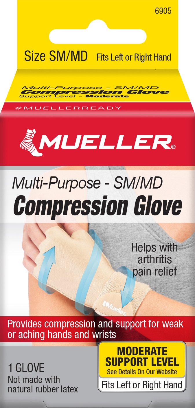 Compression Glove Mueller® Compression & Support Gloves Fingerless Small / Medium Over-the-Wrist Length Ambidextrous 6905