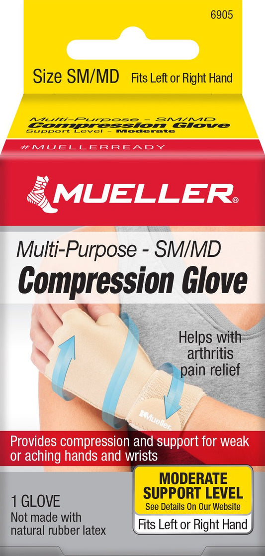 Compression Glove Mueller® Compression & Support Gloves Fingerless Small / Medium Over-the-Wrist Length Ambidextrous 6905