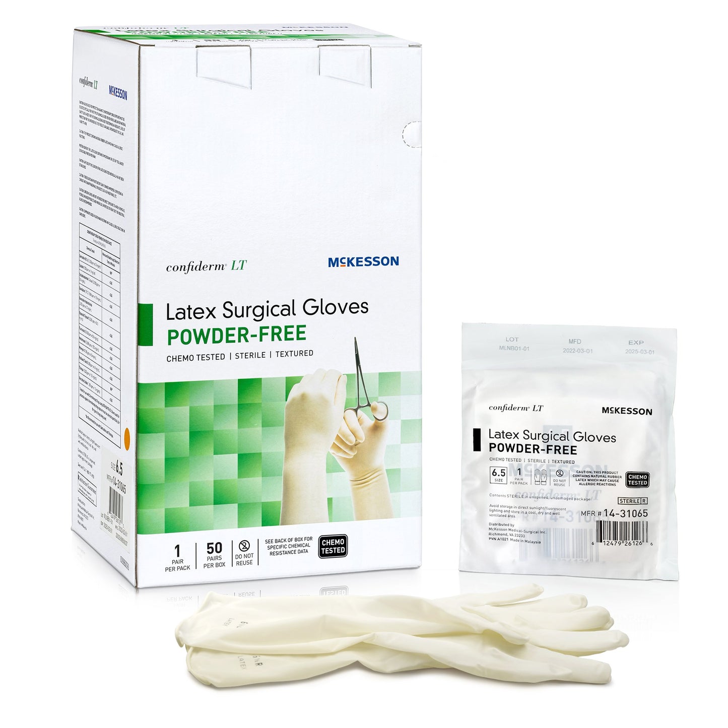 Surgical Glove Confiderm® LT Size 6.5 Sterile Latex Standard Cuff Length Fully Textured Ivory Chemo Tested - 14-31065