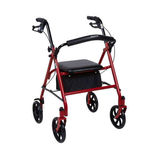 4 Wheel Rollator McKesson Red Adjustable Height / Folding Steel Frame - 146-10257RD-1