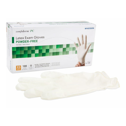 Exam Glove McKesson Confiderm® X-Small NonSterile Latex Standard Cuff Length Fully Textured Ivory Not Rated - 14-1380