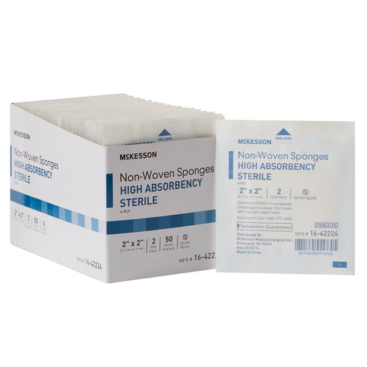 Nonwoven Sponge McKesson 2 X 2 Inch 4-Ply Sterile 2 per Pack - 16-42224