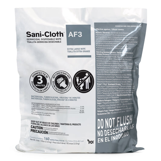 Sani-Cloth® AF3 Germicidal Extra Large Disinfectant Wipes, Refill Bag, 160 ct. P2450P