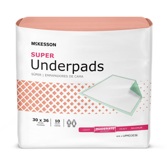 Disposable Underpad McKesson Super 30 X 36 Inch Fluff / Polymer Moderate Absorbency - UPMD3036