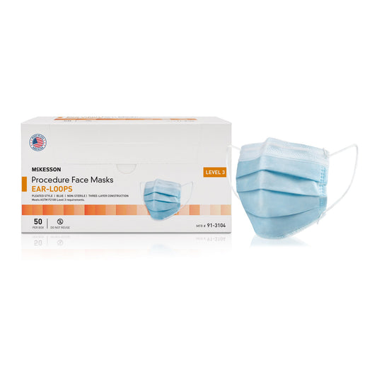 Procedure Mask McKesson ASTM Level 3 Earloops One Size Fits Most - 91-3104