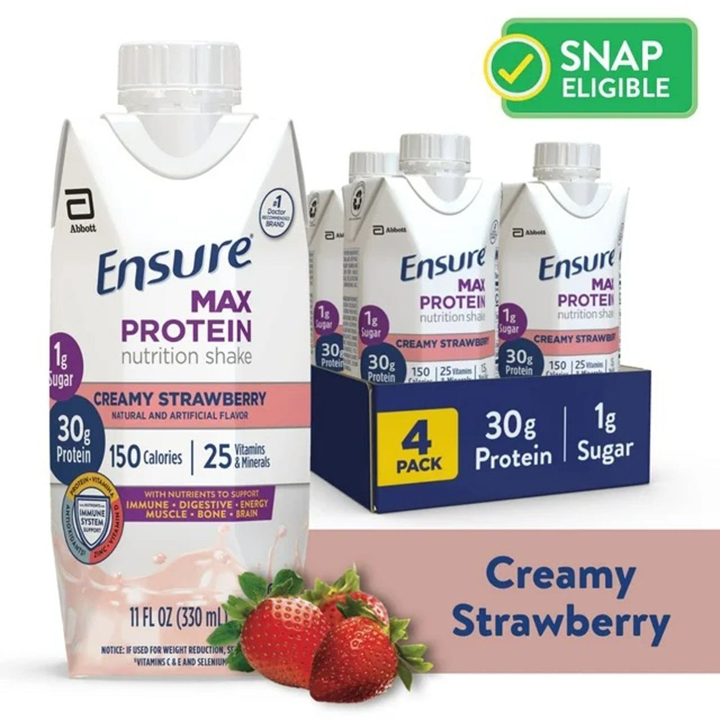 Ensure® Max Protein Nutrition Shake, Strawberry, 11-ounce carton 68169