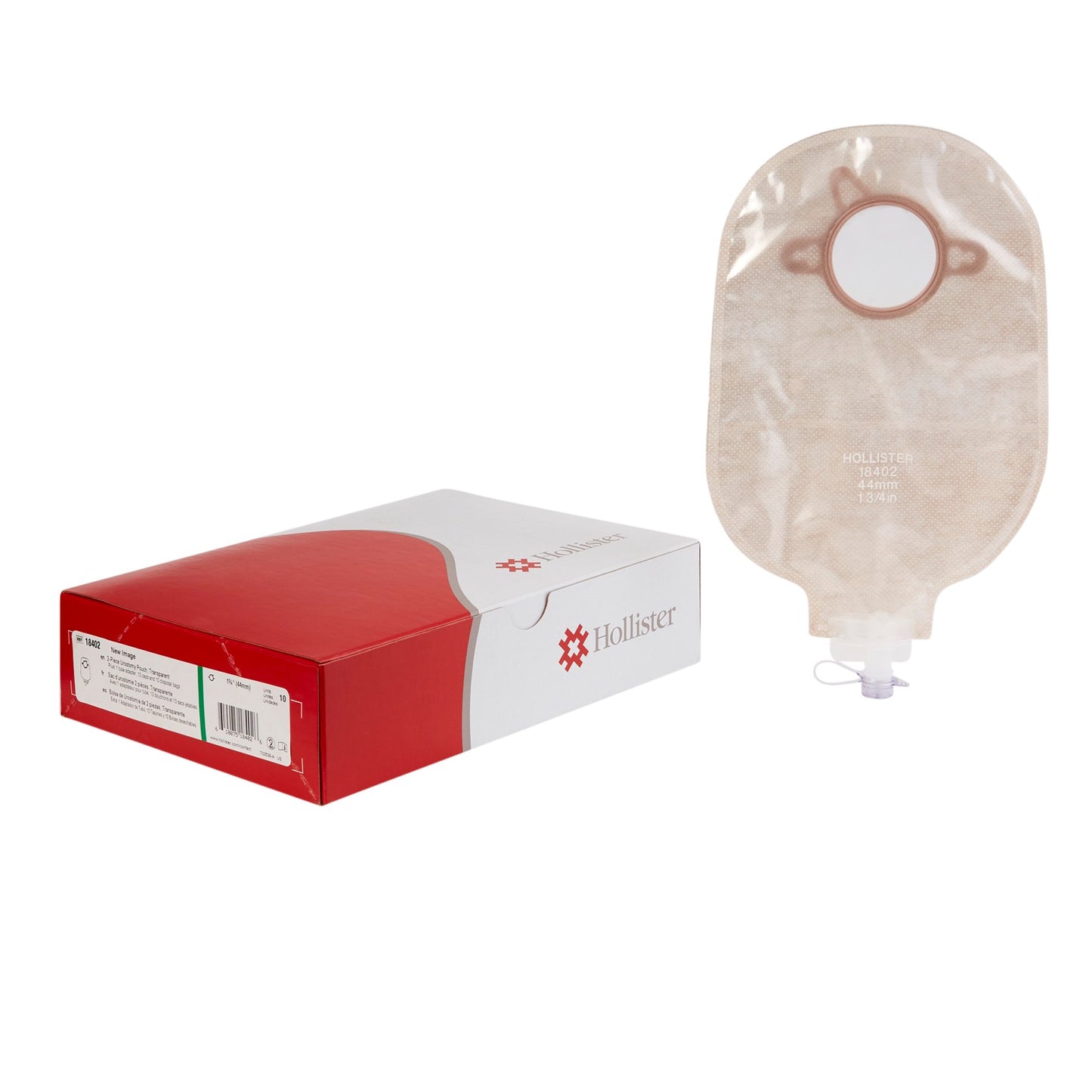 New Image™ 18402 Two-Piece Transparent Urostomy Pouch, 44 mm Flange, Green Match 18402