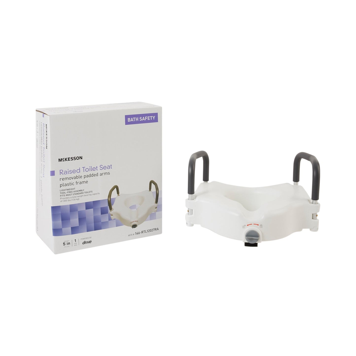 Raised Toilet Seat with Arms McKesson 5 Inch Height Standard / Elongated 300 lbs. Weight Capacity - 146-RTL12027RA
