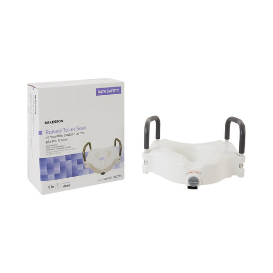 Raised Toilet Seat with Arms McKesson 5 Inch Height Standard / Elongated 300 lbs. Weight Capacity - 146-RTL12027RA
