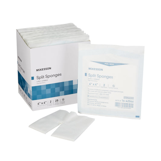 Drain Sponge McKesson 4 X 4 Inch 6-Ply Sterile High Absorbency 2 per Pack - 16-42046