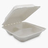 3 Compartment Clamshell Food Container Medd Max LLC 8 X 8 Inch White Compostable Bagasse B036 3-C