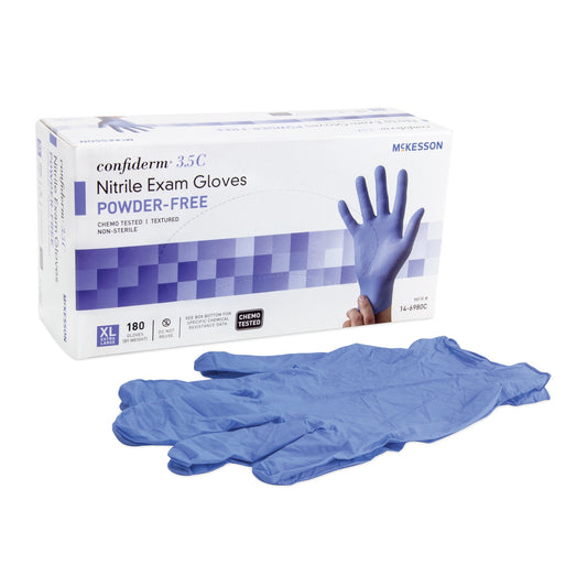 Exam Glove McKesson Confiderm® 3.5C X-Large NonSterile Nitrile Standard Cuff Length Textured Fingertips Blue Chemo Tested - 14-6980C
