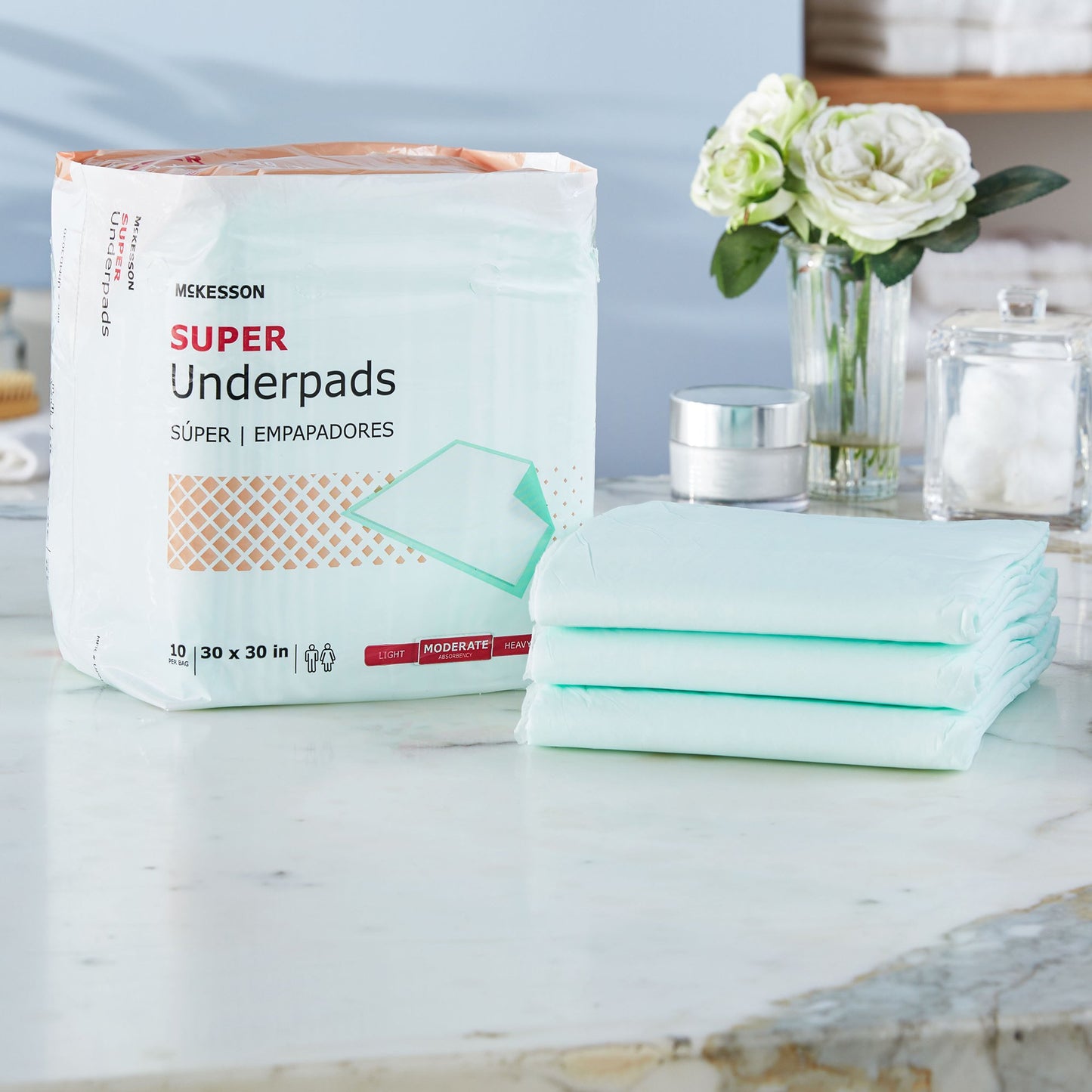 McKesson Super Moderate Absorbency Underpad, 30 x 30 Inch UPMD3030-100