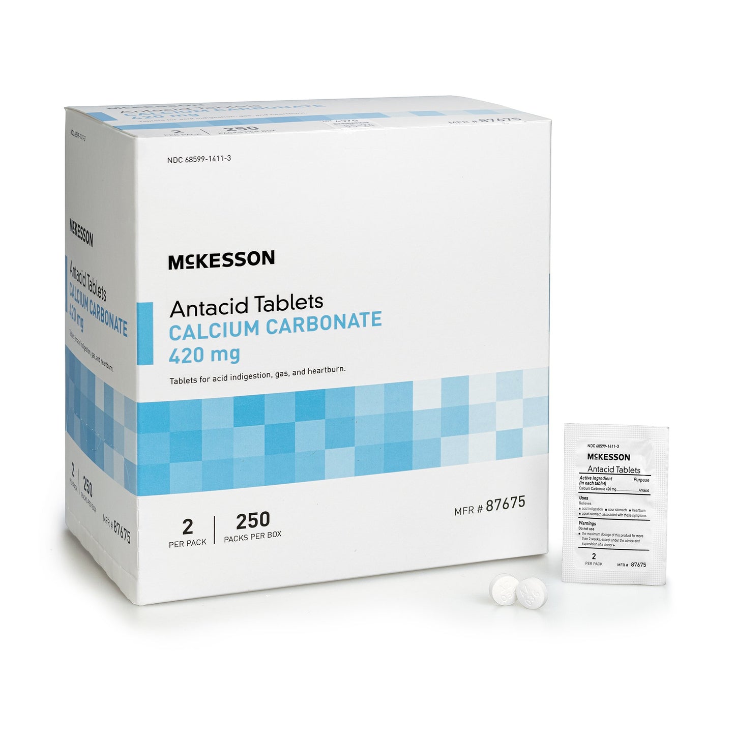 McKesson Calcium Carbonate Antacid Tablets, Mint Flavor 87675