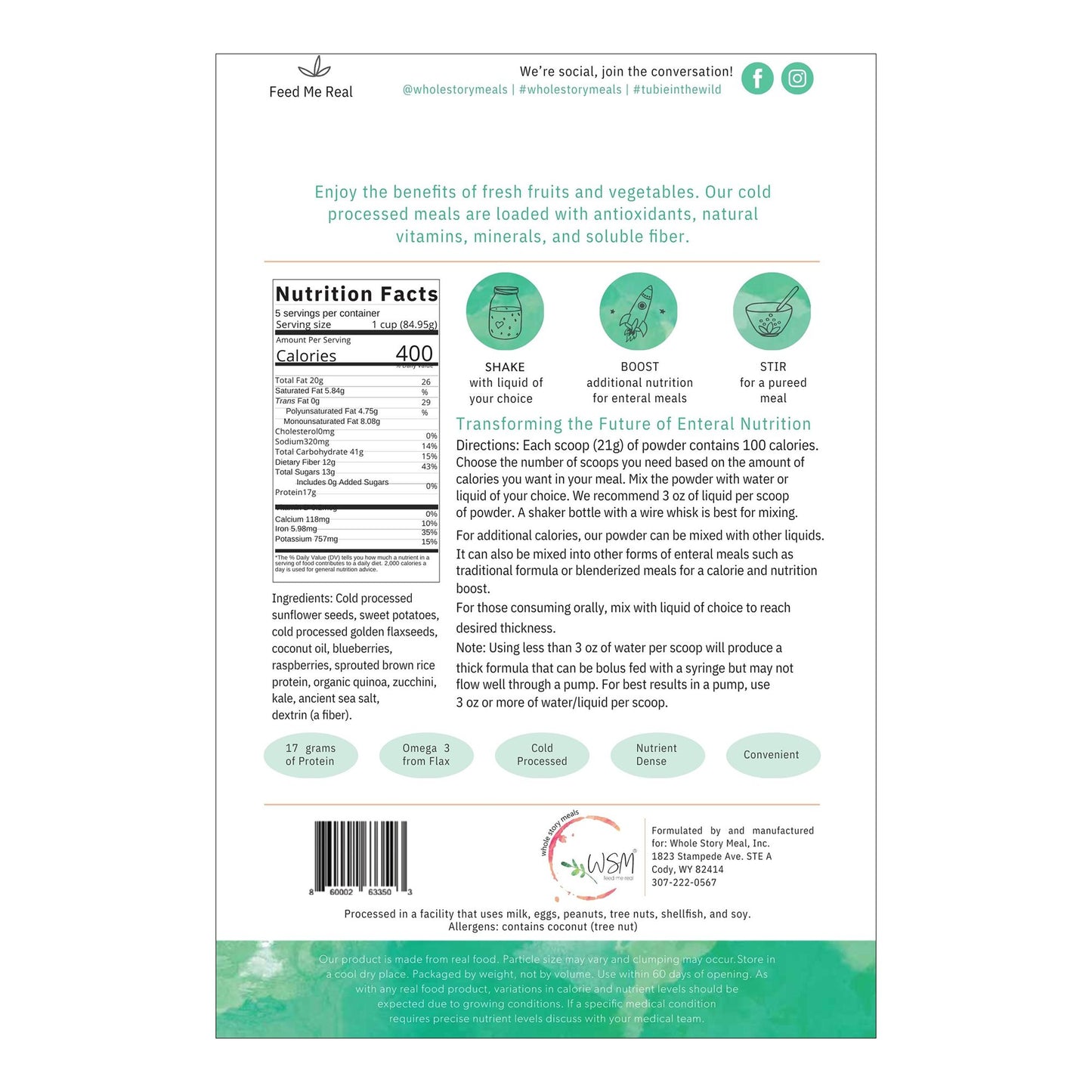 Oral Supplement Whole Story Meals Kale Quinoa Berry Flavor Powder 16 oz. Pouch 7123