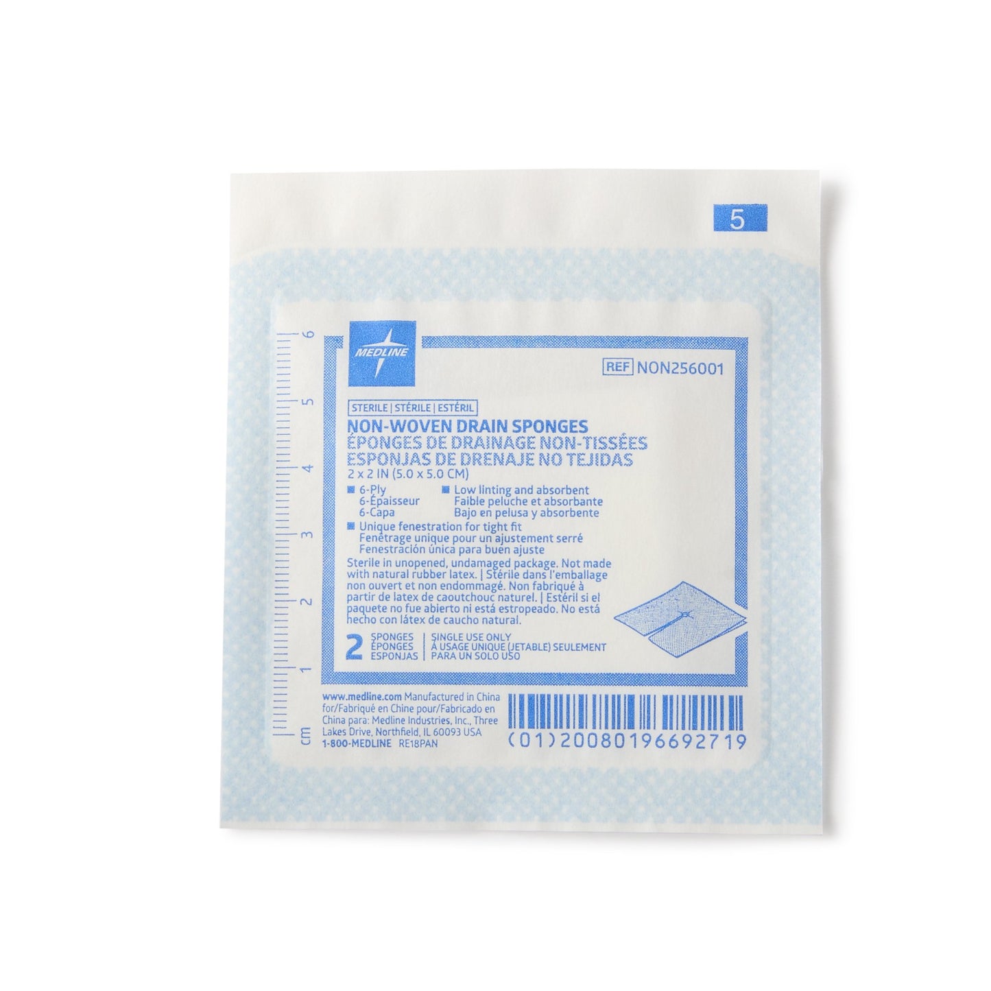 I.V. Sponge Medline 2 X 2 Inch 6-Ply Sterile 2 per Pack NON256001