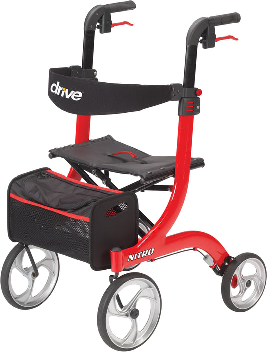 4 Wheel Rollator drive™ Nitro Red Adjustable Height / Folding Aluminum Frame - RTL10266