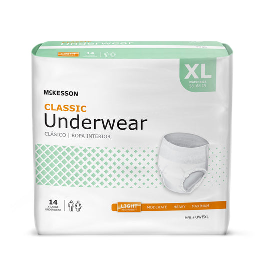 Unisex Adult Absorbent Underwear McKesson Classic Pull On with Tear Away Seams X-Large Disposable Light Absorbency - UWEXL