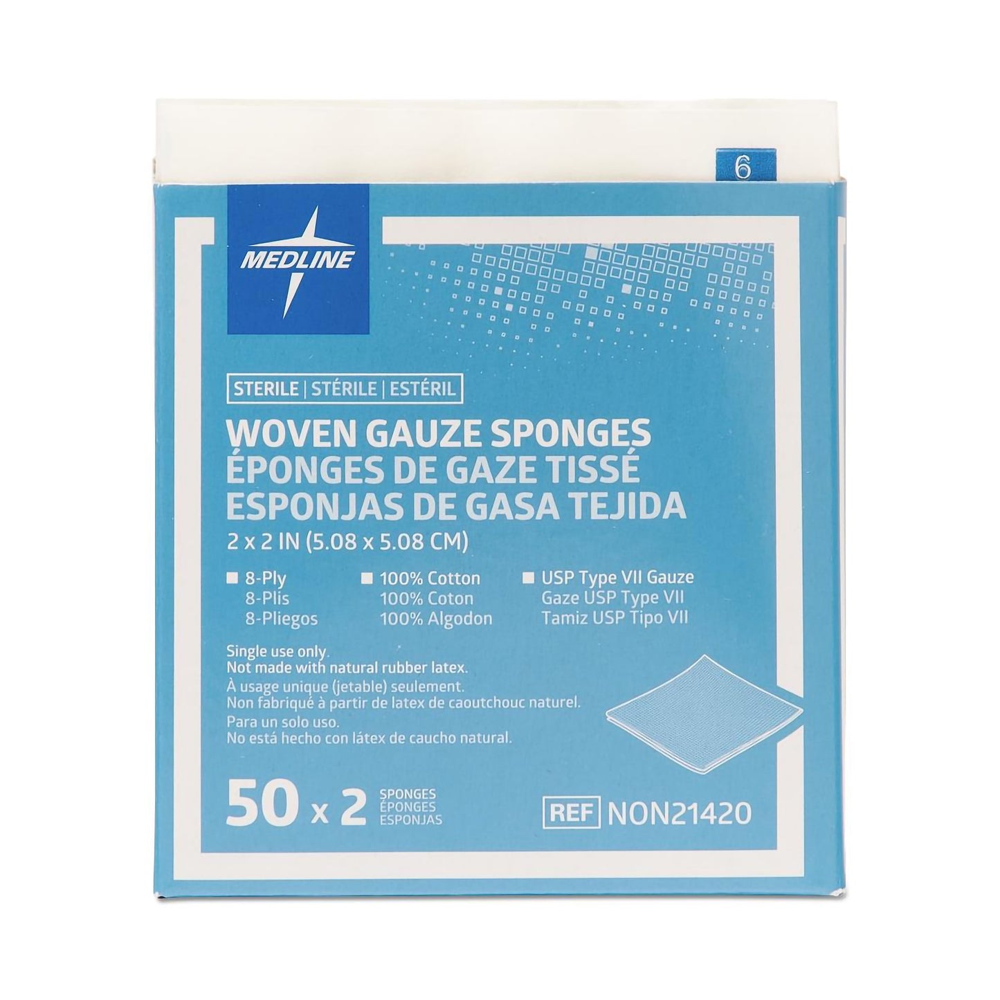 Medline Sterile USP Type VII Gauze Sponge, 2 x 2 Inch, 8-Ply NON21420