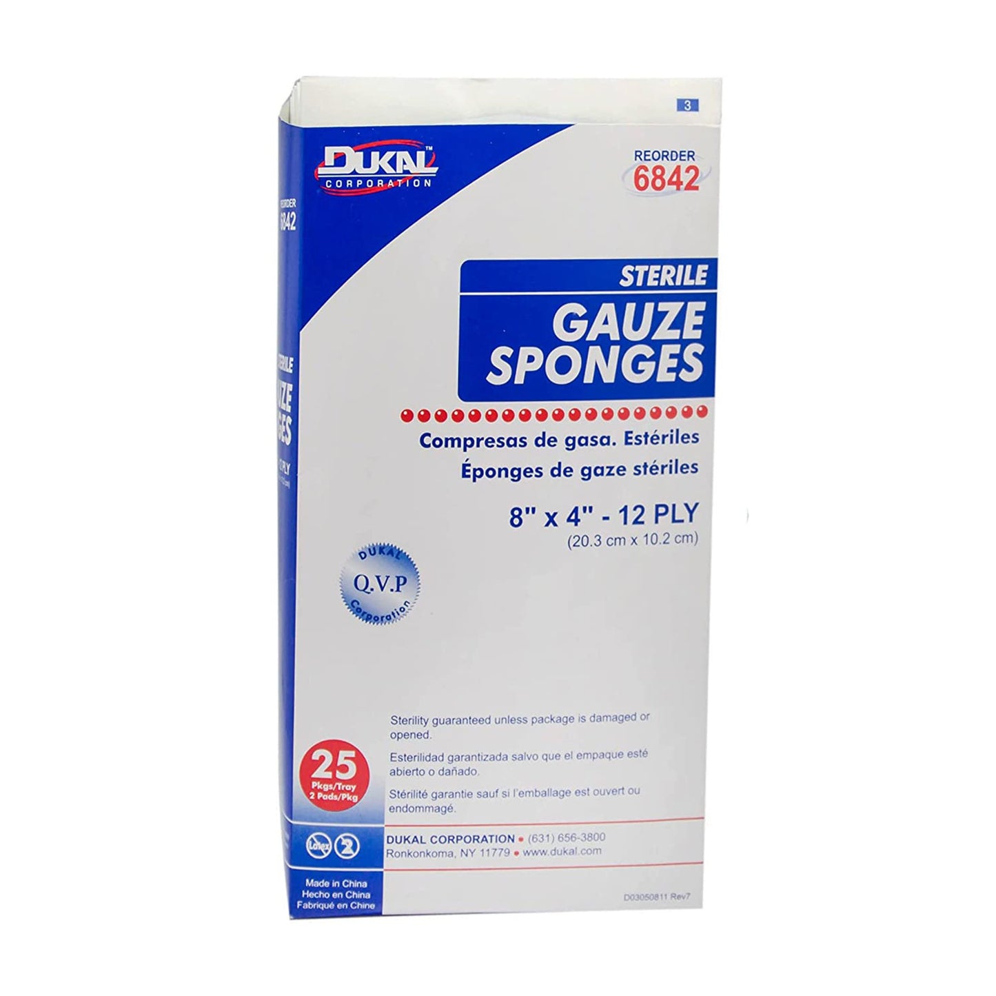 Dukal™ Sterile Gauze Sponge, 4 x 8 Inch, 12-Ply 6842