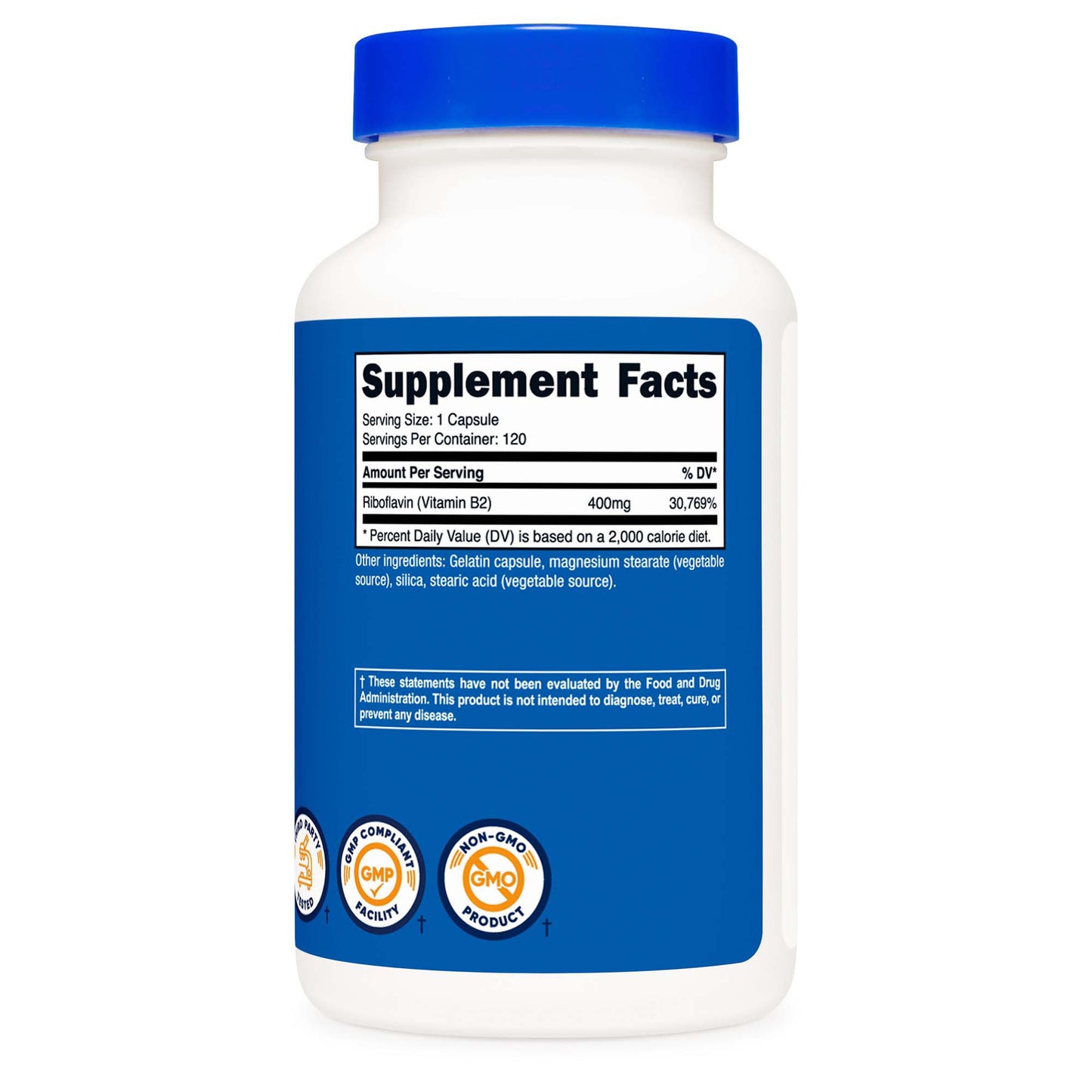 Dietary Supplement nutricost® Vitamin B2 Riboflavin Vitamin B2 400 mg Strength Capsule 120 Per Bottle NTC080101