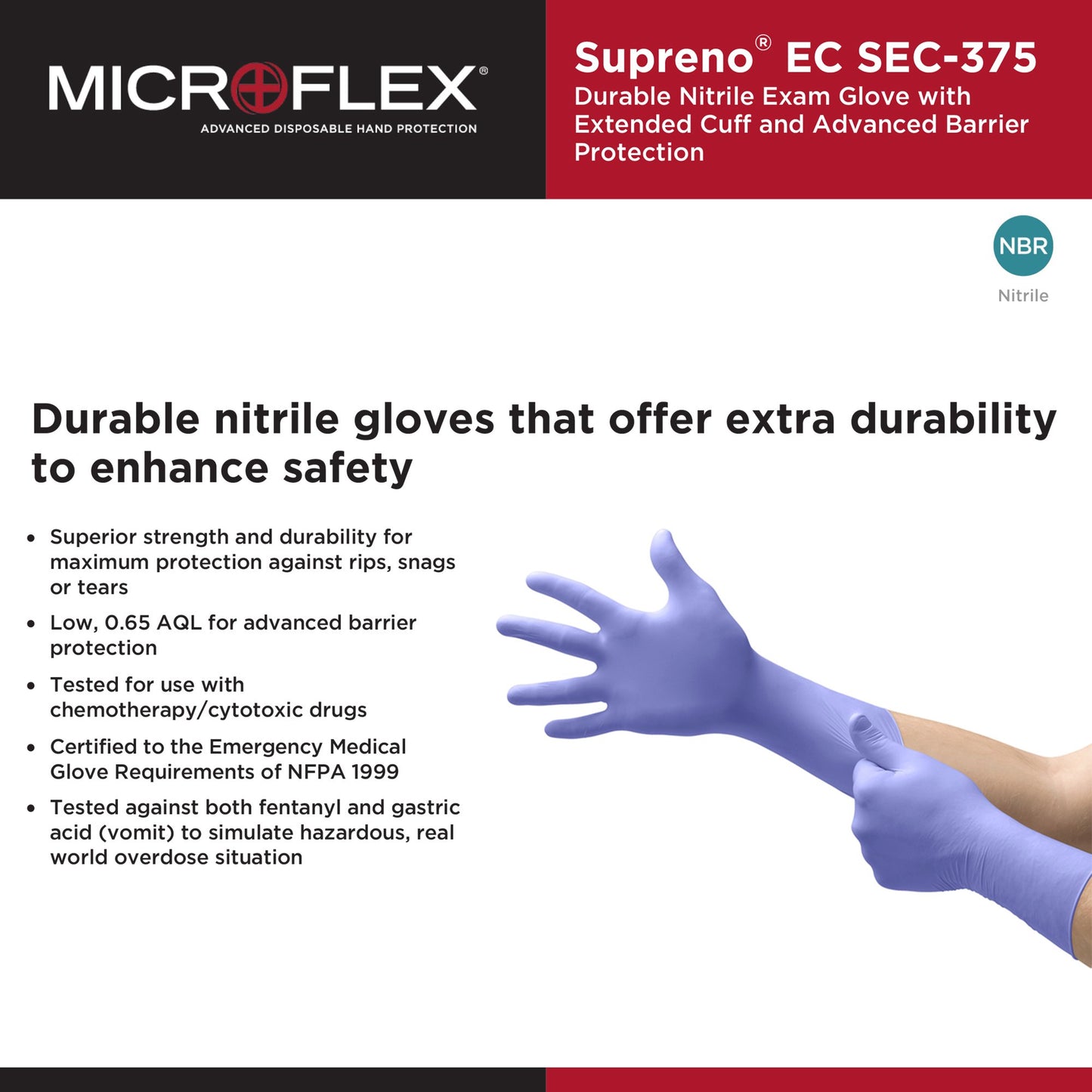 Supreno® EC Nitrile Extended Cuff Length Exam Glove, Extra Large, Blue SEC-375-XL