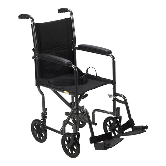 Transport Chair drive™ 17 Inch Seat Width Full Length Arm Swing-Away Footrest Steel Frame with Silver Vein Finish - TR37E-SV