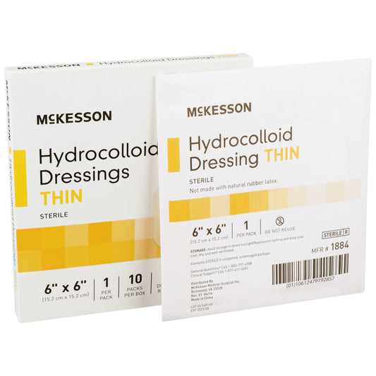 Thin Hydrocolloid Dressing McKesson Film Backing 6 X 6 Inch Square Hydrocolloid / Film - 1884
