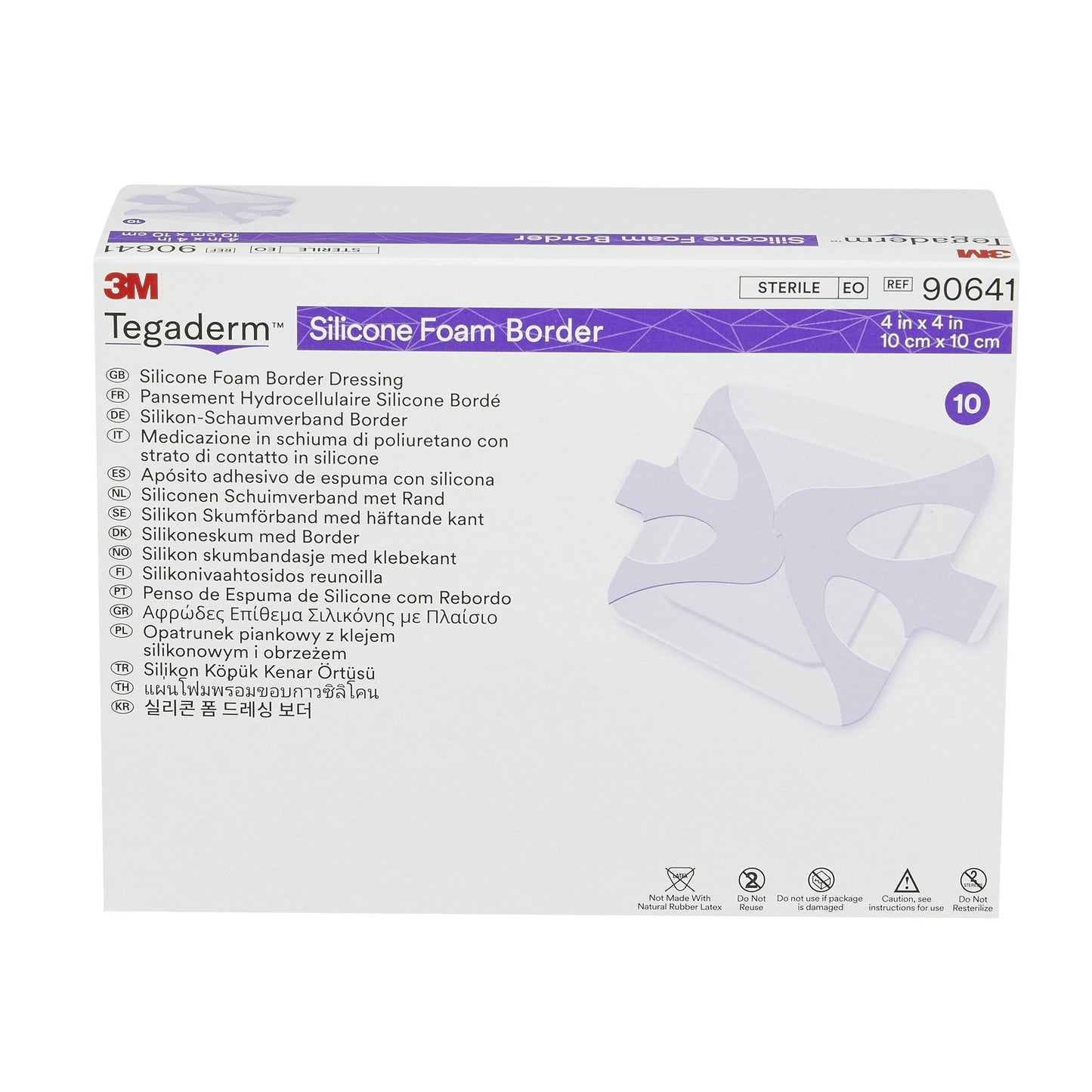 3M™ Tegaderm™ Silicone Adhesive with Border Silicone Foam Dressing, 4 x 4 Inch 90641