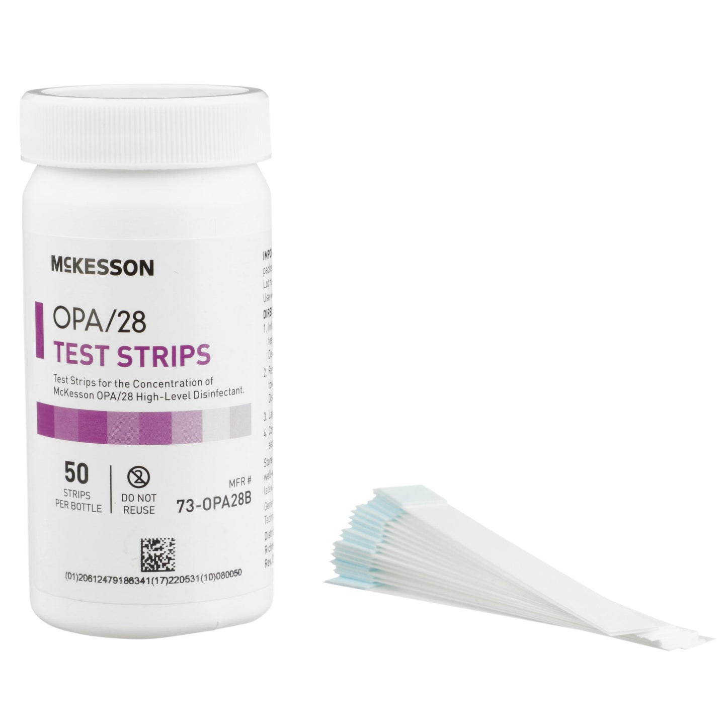 OPA Concentration Indicator McKesson OPA/28 Pad 50 Test Strips Bottle Single Use - 73-OPA28B