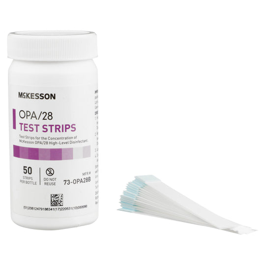 OPA Concentration Indicator McKesson OPA/28 Pad 50 Test Strips Bottle Single Use - 73-OPA28B