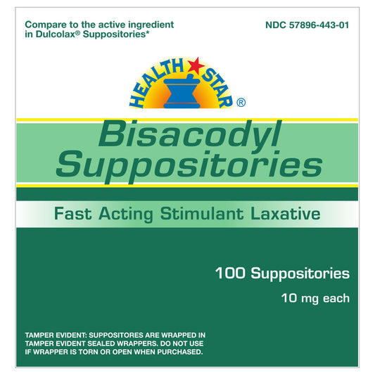 Laxative HEALTHSTAR® Suppository 100 per Box 10 mg Strength Bisacodyl USP - 444-01-HST