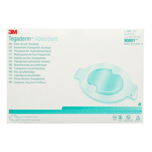 Absorbent Transparent Film Dressing 3M™ Tegaderm™ Absorbent 4-3/8 X 5 Inch Oval Sterile 90801