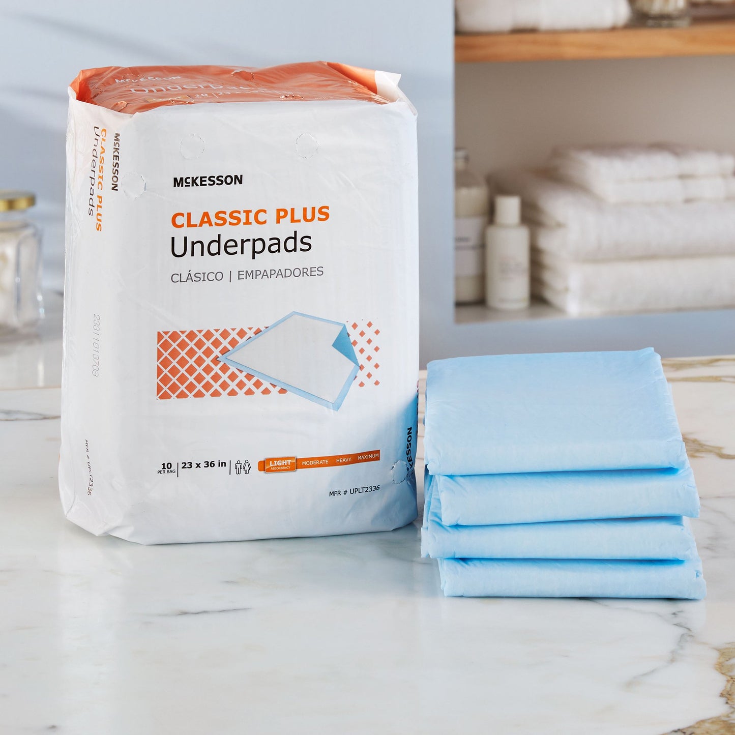 McKesson Classic Plus Light Absorbency Underpads, 23 x 36 Inch UPLT2336