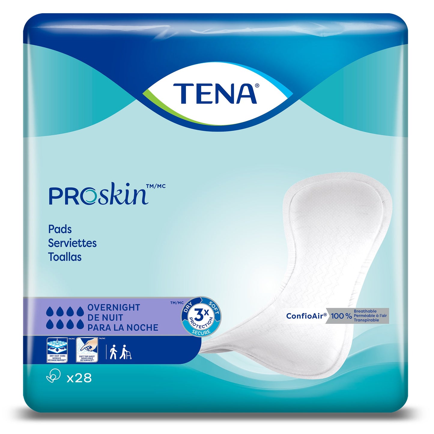 Bladder Control Pad TENA ProSkin™ Overnight 16 Inch Length Heavy Absorbency Dry-Fast Core™ One Size Fits Most - 47809