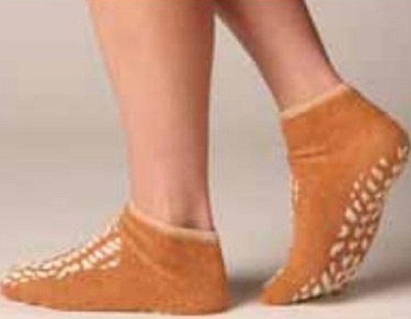 Slipper Socks Terry Treads® Unisex Adult Large Double Tread Single Patient Use Beige - 46012-LAR